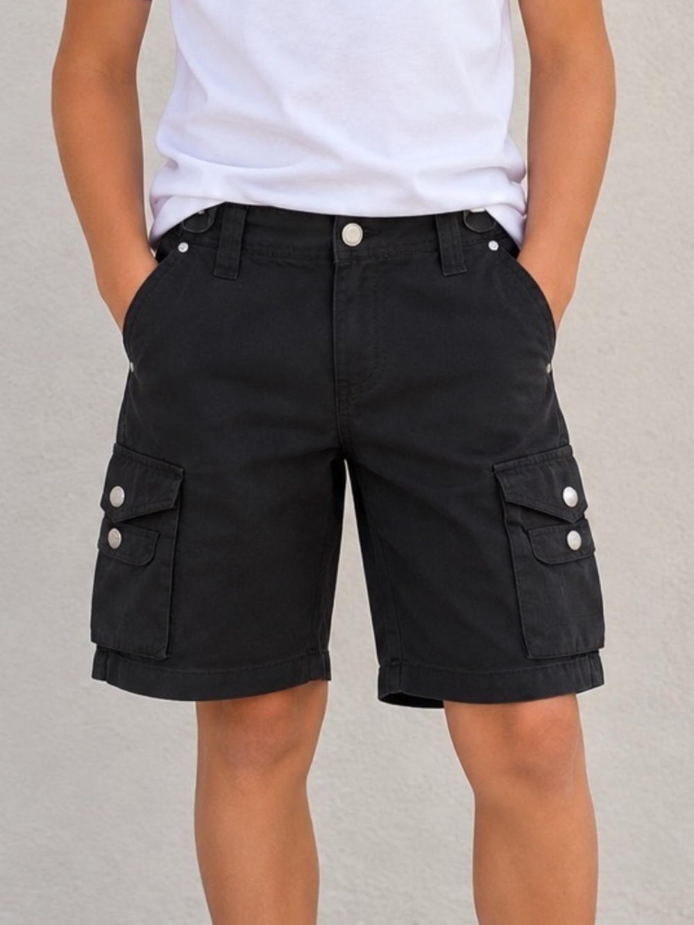 Ukids Cargo Shorts Kids Size Large (14/16) Black Knee Length 100% Cotton